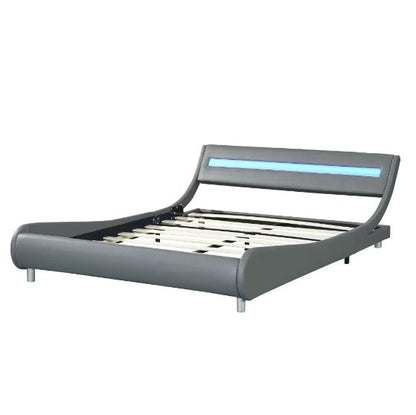 LED Faux Leather Platform Bed Frame