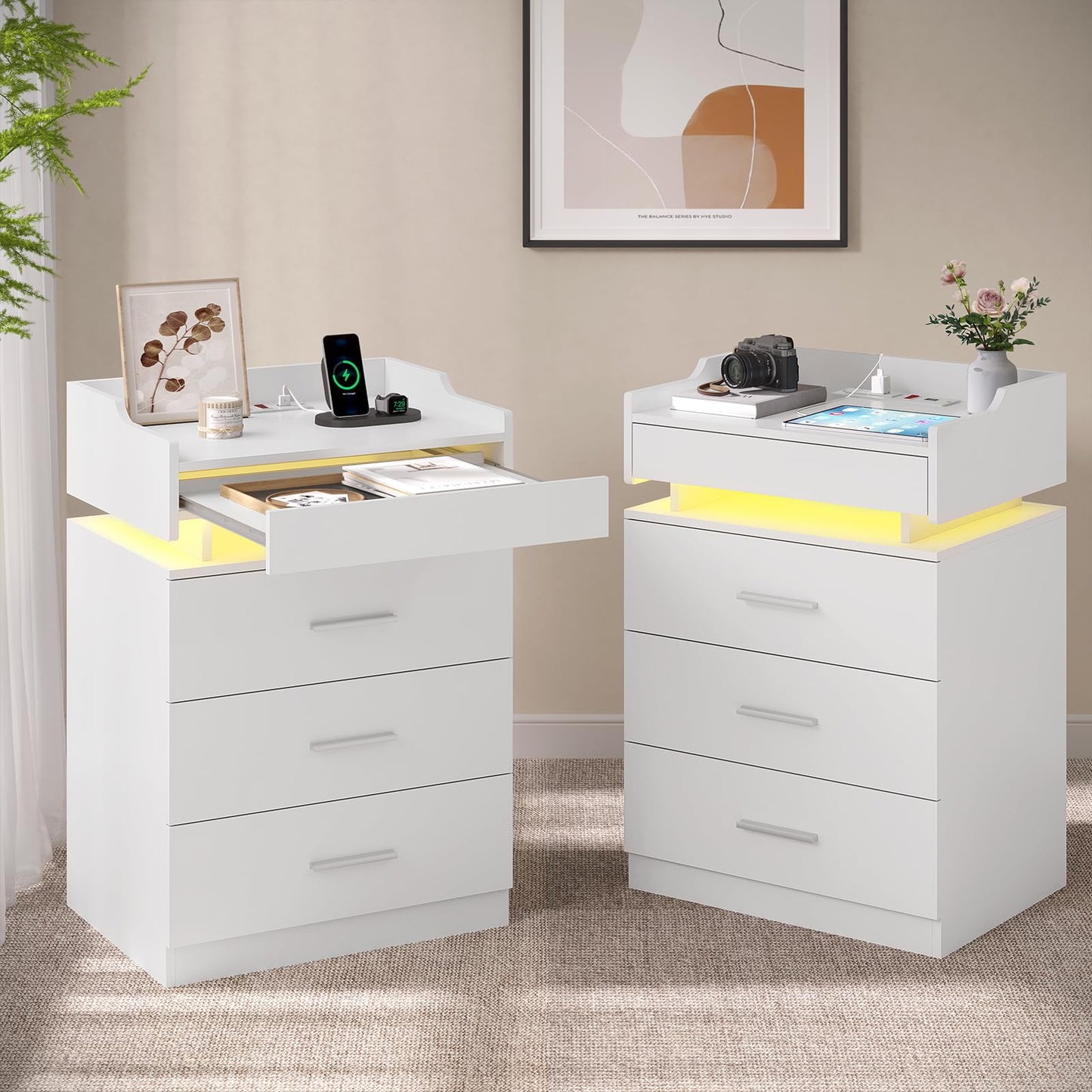 White LED Nightstand Set of 2