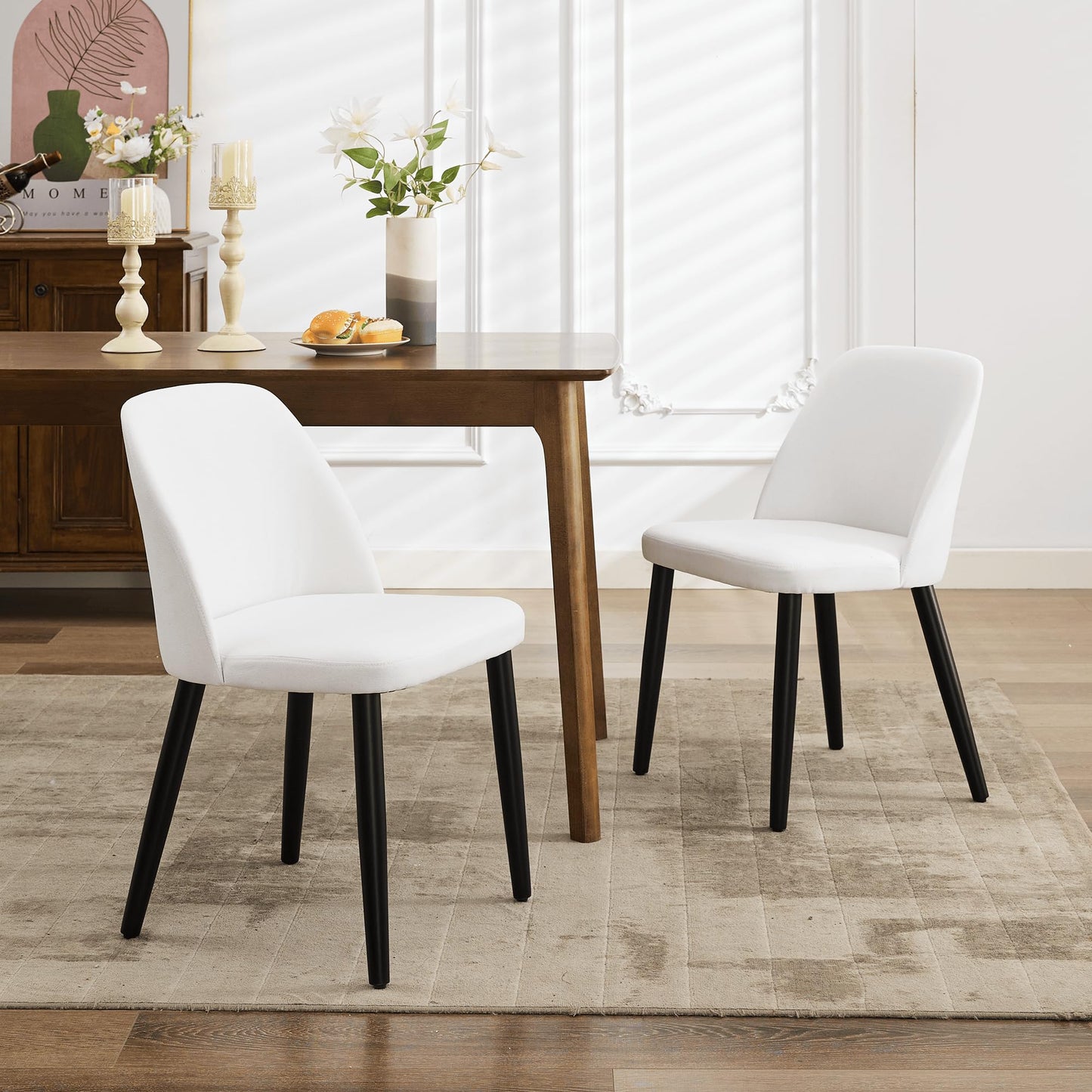 White Fabric Dining Chairs (Set of 2)
