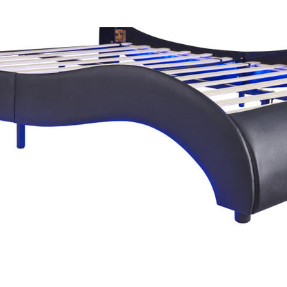 Full Black Faux Leather Platform Bed