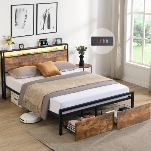 LED Bed Frame with Storage & Charging