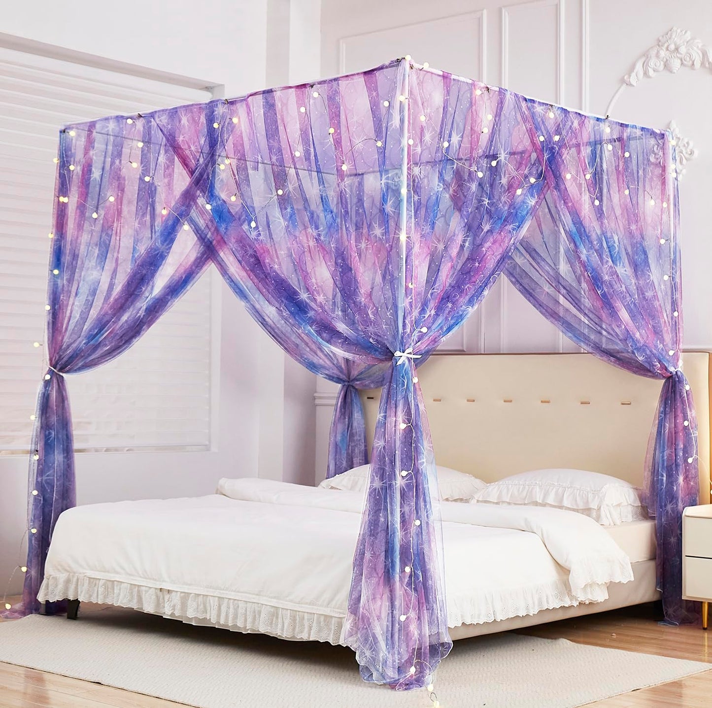 Purple Tie-Dye Canopy with Lights