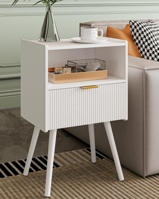Classic White Nightstand with Shelf
