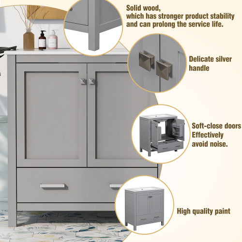 30" Gray Bathroom Vanity with Sink